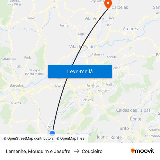 Lemenhe, Mouquim e Jesufrei to Coucieiro map