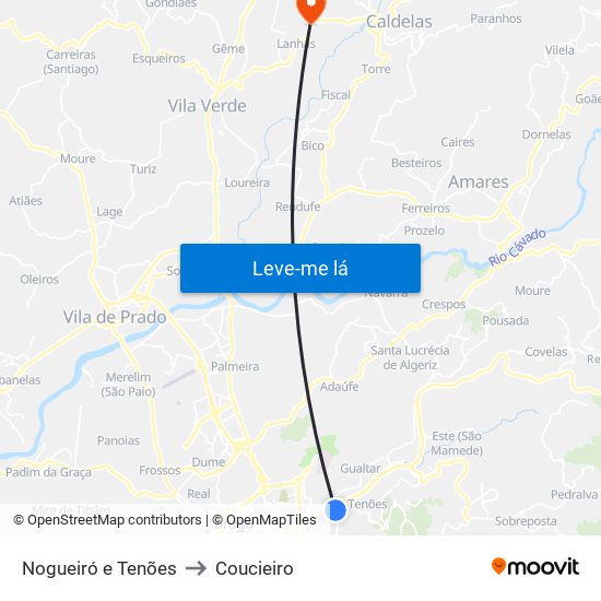 Nogueiró e Tenões to Coucieiro map