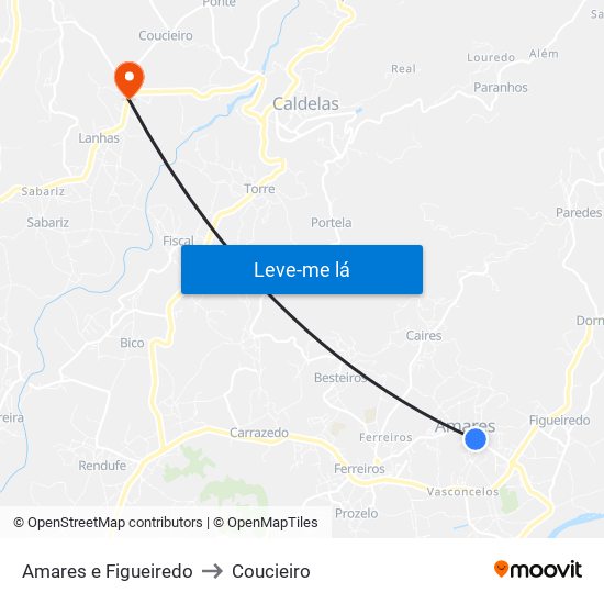 Amares e Figueiredo to Coucieiro map