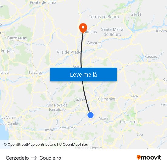 Serzedelo to Coucieiro map