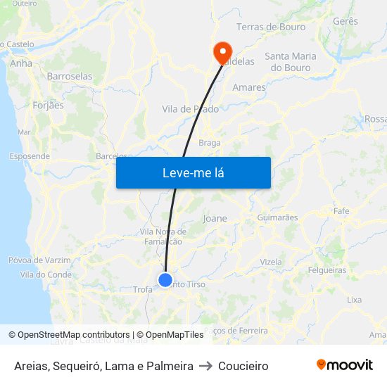 Areias, Sequeiró, Lama e Palmeira to Coucieiro map