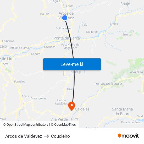 Arcos de Valdevez to Coucieiro map