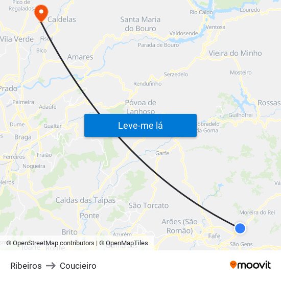 Ribeiros to Coucieiro map