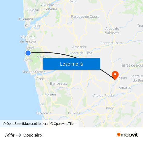 Afife to Coucieiro map