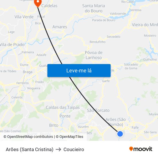 Arões (Santa Cristina) to Coucieiro map