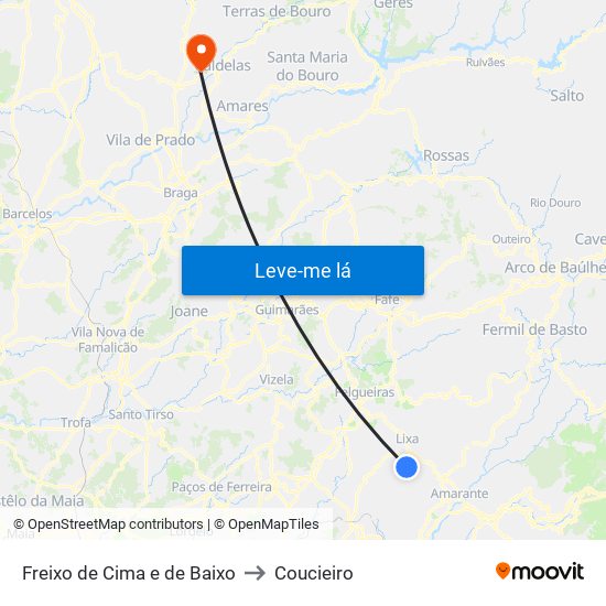 Freixo de Cima e de Baixo to Coucieiro map