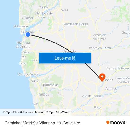 Caminha (Matriz) e Vilarelho to Coucieiro map