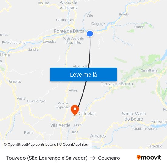 Touvedo (São Lourenço e Salvador) to Coucieiro map
