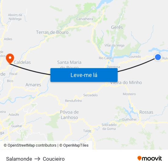 Salamonde to Coucieiro map