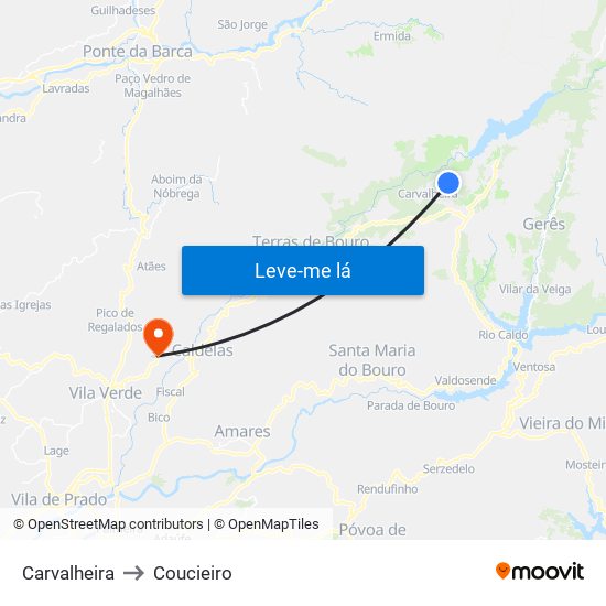 Carvalheira to Coucieiro map