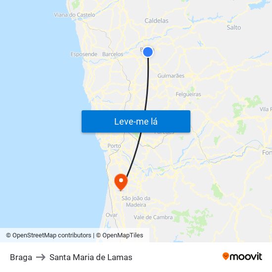 Braga to Santa Maria de Lamas map