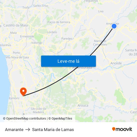 Amarante to Santa Maria de Lamas map