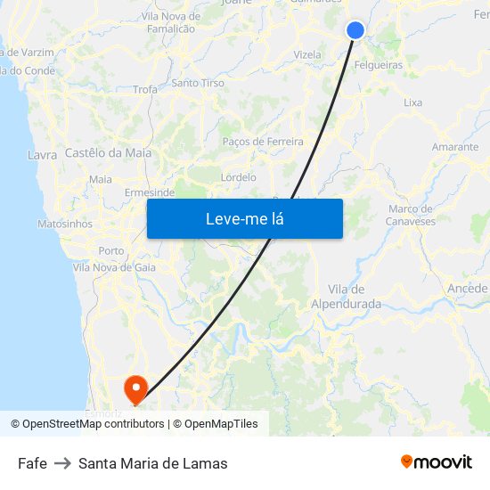 Fafe to Santa Maria de Lamas map