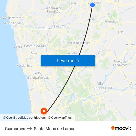 Guimarães to Santa Maria de Lamas map