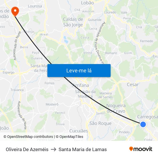 Oliveira De Azeméis to Santa Maria de Lamas map