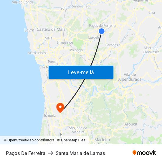 Paços De Ferreira to Santa Maria de Lamas map