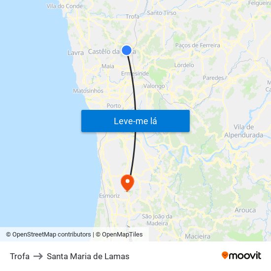 Trofa to Santa Maria de Lamas map