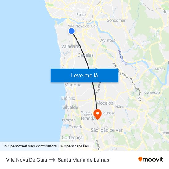 Vila Nova De Gaia to Santa Maria de Lamas map