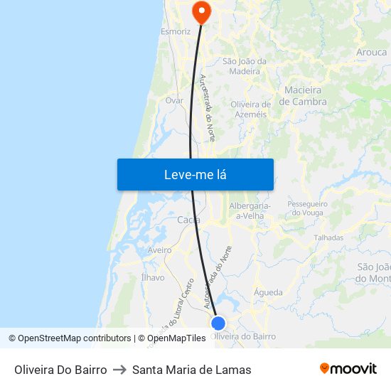 Oliveira Do Bairro to Santa Maria de Lamas map