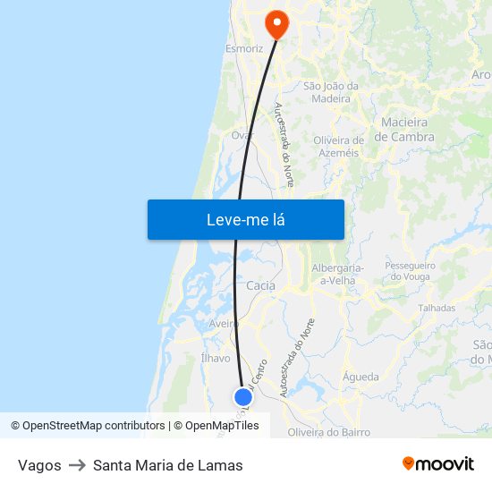 Vagos to Santa Maria de Lamas map