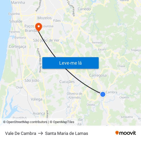 Vale De Cambra to Santa Maria de Lamas map