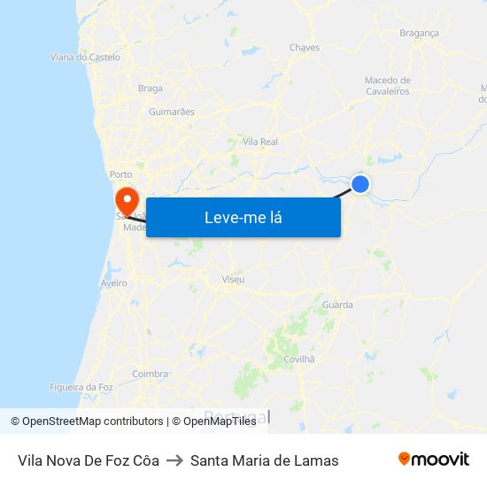 Vila Nova De Foz Côa to Santa Maria de Lamas map