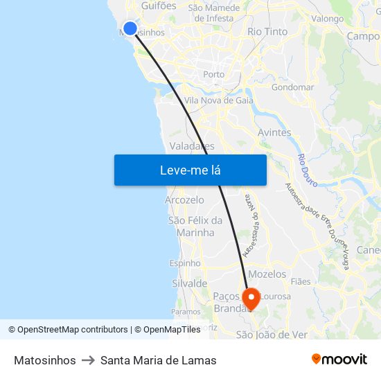 Matosinhos to Santa Maria de Lamas map