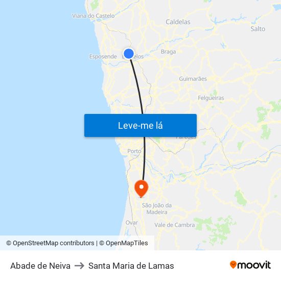 Abade de Neiva to Santa Maria de Lamas map