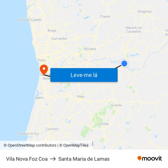 Vila Nova Foz Coa to Santa Maria de Lamas map
