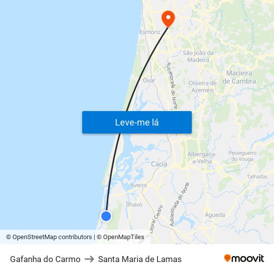 Gafanha do Carmo to Santa Maria de Lamas map