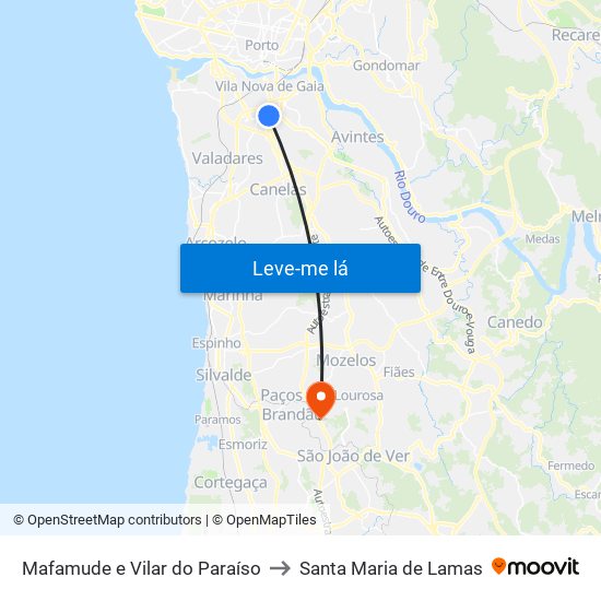 Mafamude e Vilar do Paraíso to Santa Maria de Lamas map