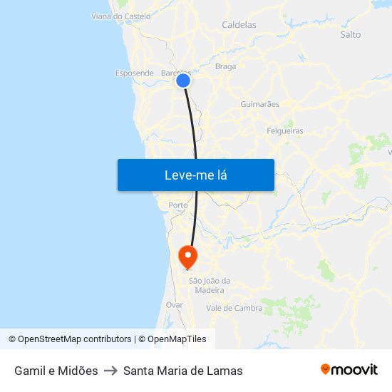 Gamil e Midões to Santa Maria de Lamas map