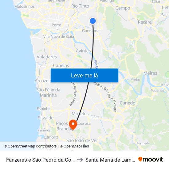 Fânzeres e São Pedro da Cova to Santa Maria de Lamas map