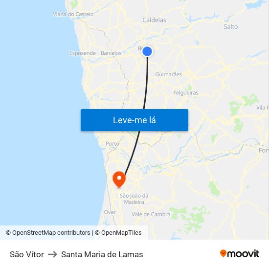 São Vítor to Santa Maria de Lamas map