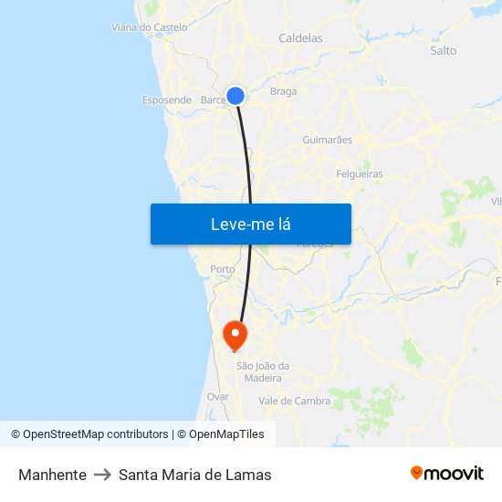 Manhente to Santa Maria de Lamas map