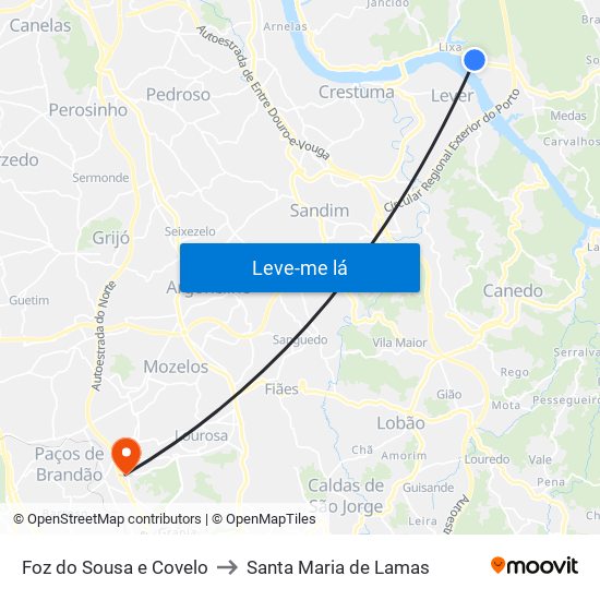 Foz do Sousa e Covelo to Santa Maria de Lamas map