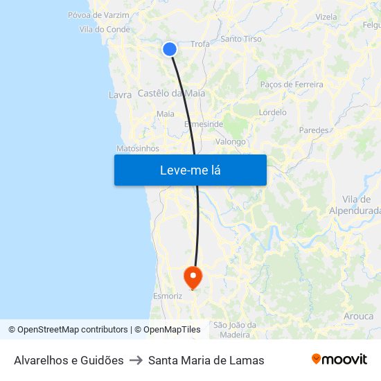 Alvarelhos e Guidões to Santa Maria de Lamas map