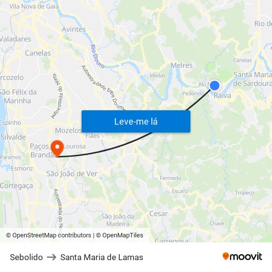 Sebolido to Santa Maria de Lamas map