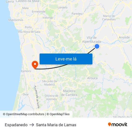 Espadanedo to Santa Maria de Lamas map