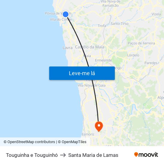 Touguinha e Touguinhó to Santa Maria de Lamas map