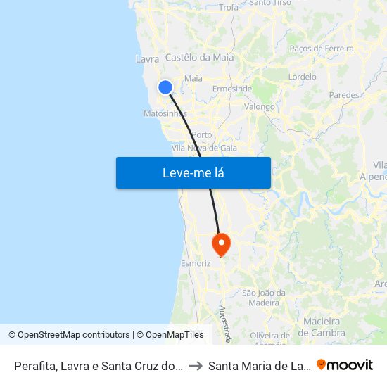 Perafita, Lavra e Santa Cruz do Bispo to Santa Maria de Lamas map