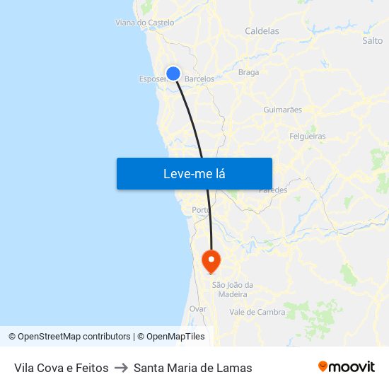 Vila Cova e Feitos to Santa Maria de Lamas map