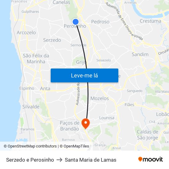 Serzedo e Perosinho to Santa Maria de Lamas map