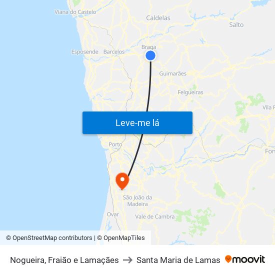 Nogueira, Fraião e Lamaçães to Santa Maria de Lamas map