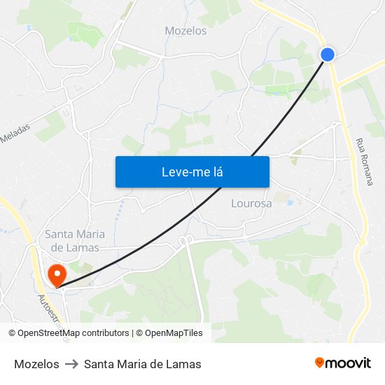 Mozelos to Santa Maria de Lamas map