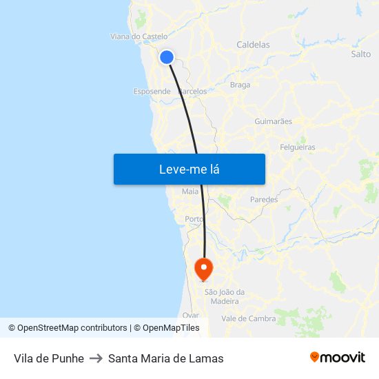Vila de Punhe to Santa Maria de Lamas map