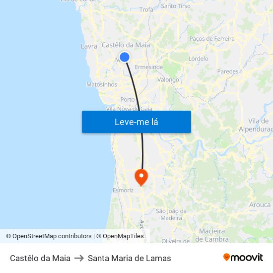 Castêlo da Maia to Santa Maria de Lamas map