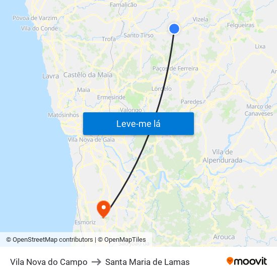 Vila Nova do Campo to Santa Maria de Lamas map