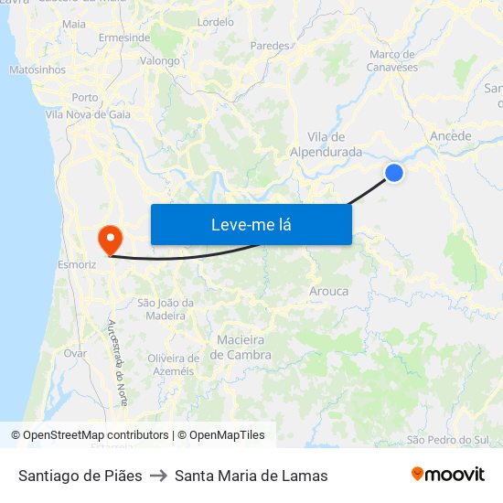 Santiago de Piães to Santa Maria de Lamas map