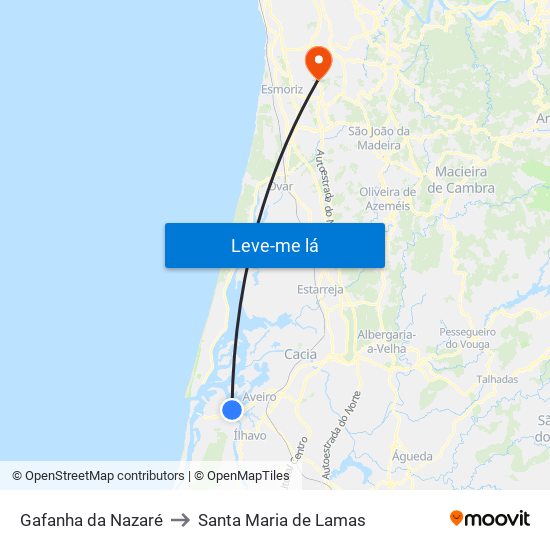 Gafanha da Nazaré to Santa Maria de Lamas map